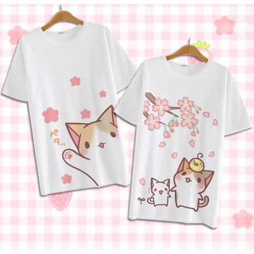 Free shipping Summer Anime Neko Atsume Cosplay T-shirt Casual Short sleeve back neck printed cute Harajuku Style T-Shirt