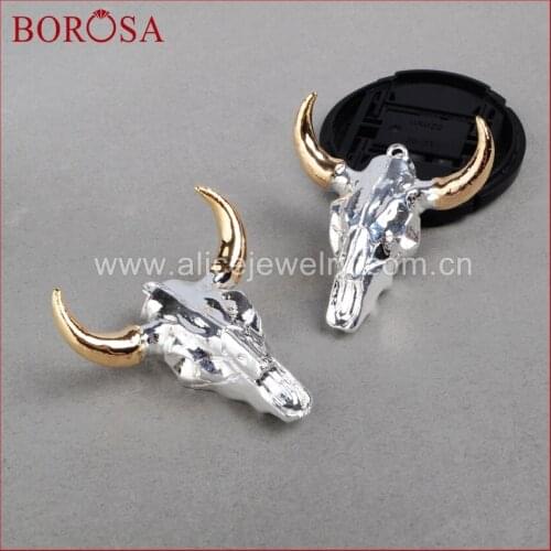 BOROSA Longhorn Resin Horn Cattle Pendants,Gold & Silver Color Bull Cattle Pendants Fashion Pendant Jewelry for Necklace G0844
