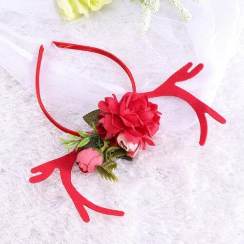 Kids Girls Funny Deer Antler Headband with Flowers Blossom Novelty Party Hair Band Head Band Christmas Fancy Dress Costumes Acce