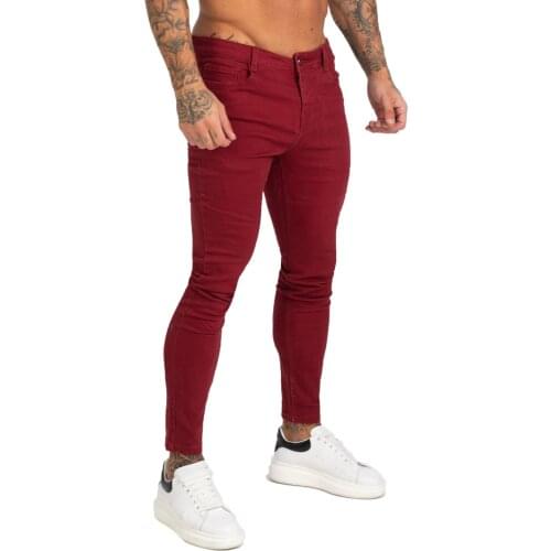 GINGTTO Jeans Men Calça Jeans Masculina Super Skinny Fit Mens Jeans Elastic Waist Bestting for Athletic Body Hip Hop zm173