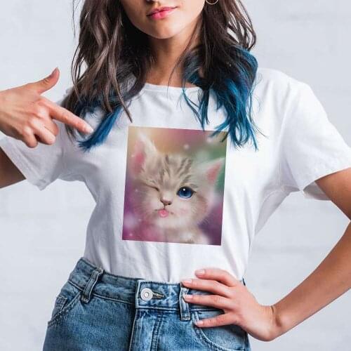 Cat Go Online Print Women Tshirts Cartoon High Quality Korean Creative Popular T Shirt Female Beautiful Art Exquisite Tshirt