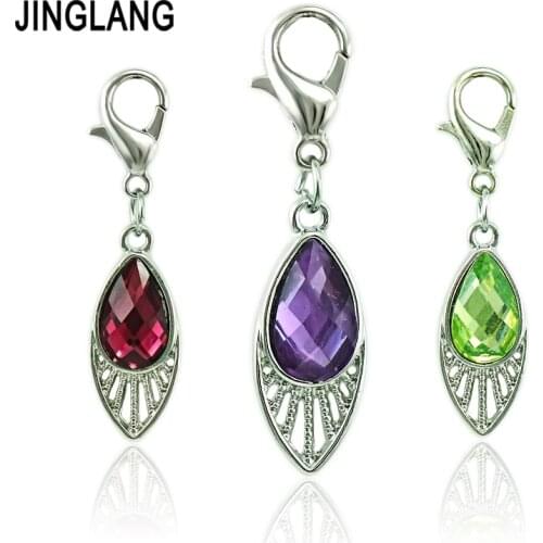JINGLANG 50pieces/Lot Lobster Clasp Charms Dangle Plastic Crystal Pierced Water Drop DIY Charms For Jewelry Making Accessories