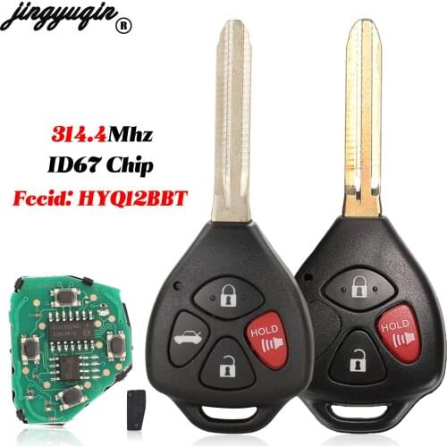 Jingyuqin 10pcs 3 Button Car Remote Key for Toyota 2005-2008 Matrix RAV4 Venza Yaris HyQ12BBY 314.4 Mhz 4D67 Chip TOY43