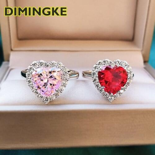 DIMINGKE 10*10 Heart-shaped Ruby Pink High Carbon Diamond Ring 100%-S925 Sterling Silver Wedding Party Jewelry Gift
