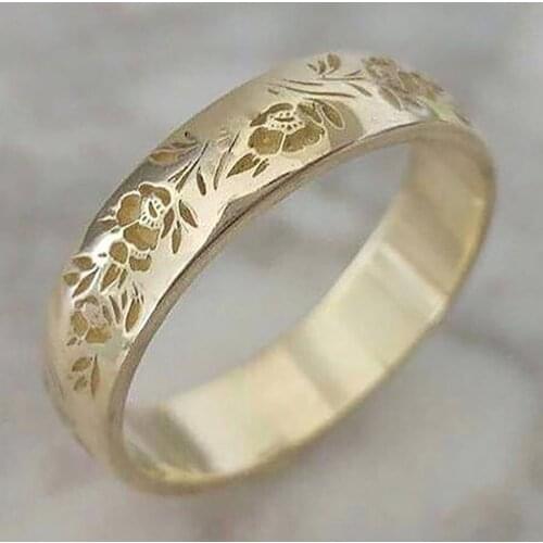Vintage Carved Flower Pattern Ring for Women Multi Size Statement Wedding Anniversary Finger Ring Jewelry Gift for Wife