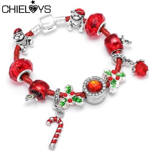 CHIELOYS Beauty Red Murano Glass Beads Snake Chain Charm Bracelet Fit Original DIY Fine Bracelet For Children Christmas Gift