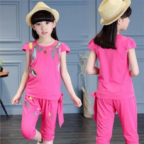 2020 summer Kids Girls Clothes Set top shirt+short pant3 4 5 6 7 8 9 10 11 12 years Suits Teenage Tracksuits Children Clothing