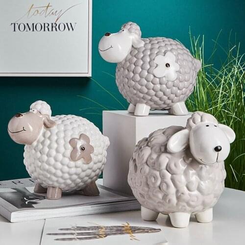 LUDA Sheep Piggy Bank Home Furnishings Statue Holiday Gifts Figurine Filled Sheep Small Ornaments Creative Bedroom Desktop