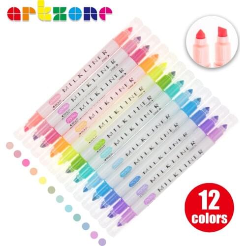 12 Colors Cute Japanese Style Stationery MilkLiner Highlighter Pen Drawing Marker Pens Milk Liner Double Headed Fluorescent Pen