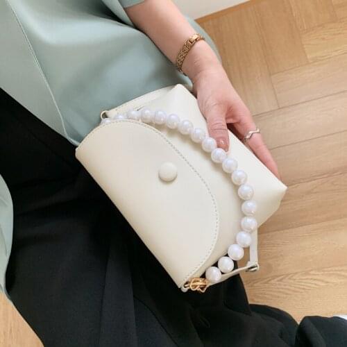 Pearl Beading Mini PU Leather Flap Crossbody Bags For Women 2021 Summer Lady Trend Fashion Branded Shoulder Handbag Designer