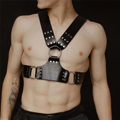 DYEFROB Fashion Leather Sex Jacket Strap Mens Gothic Adjustable Body Bondage Cage Chest Strap Belt Punk Carnival Costume