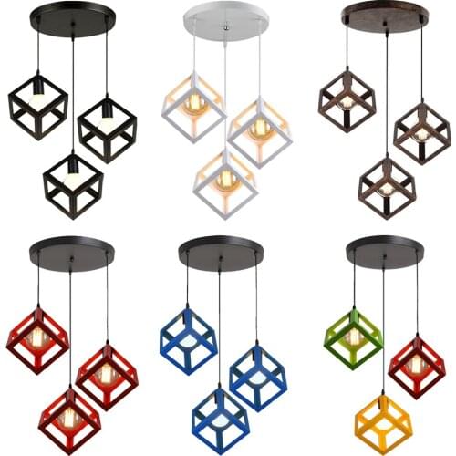 Nordic Style 3 in 1 Pendant Lights Creative Geometric Lamp Shade Cube E27 Base Metal Hanging Light Square Ceiling Lighting Decor