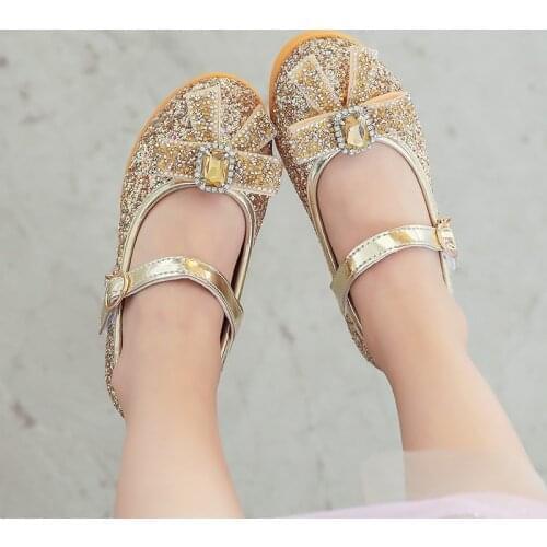 2021 New Autumn Girls High-heeled Shoes Sequined Teenager Girls Princess Shoes Prom Party Student Show Shoes with Bowtie