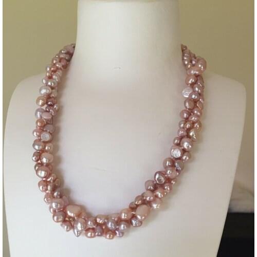 New 3strands 8-9/7-8/5-6mm baroque white Purple freshwater cultured pearl necklace long 50cm fashion jewelry
