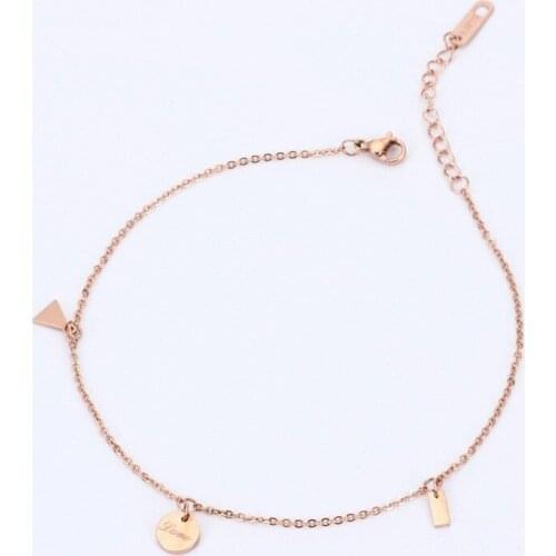 Casual Jewelry For Women Girls Geometric Round Triangle Ankle Chains For Women Rose Gold Color No Fade Anklet Beach Accessories