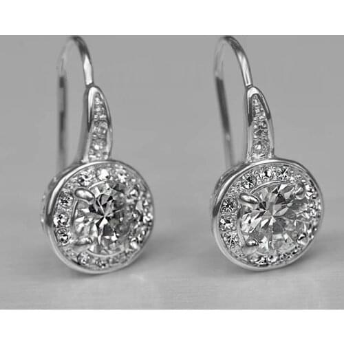 Luxury Female White Round Earrings Shine Crystal Dangle Earrings For Women Romantic Wedding Anniversary Exquisite Jewelry Gifts