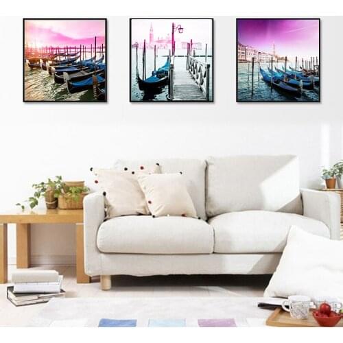 Nordic Landscape Color Seaview Ocean Sunset Boat Picture Wall Art Canvas Painting Poster Print Bedroom Living Room Home Decor