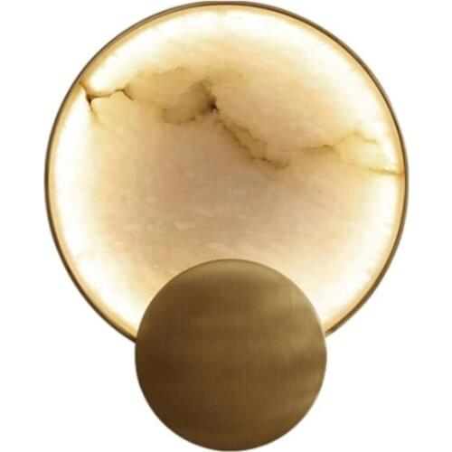 Modern Round Marble LED Wall Lights Living Room Bedside Lighting Fixtures Gold Metal Surface Mount Atmosphere Lamp Wall Decor