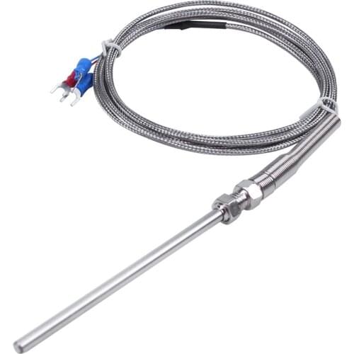 Steel Temperature Probe Pt100 RTD Sensor Cable 2M 98 mm 3 Wires -50 ~ 400 Celsius
