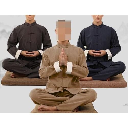 Thick cotton&linen shaolin kung fu suits zen lay meditation yoga clothing martial arts wing chun tai chi uniforms green/khaki