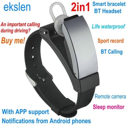 Ekslen K2 Talkband Smart Bracelet 2in1 Bluetooth Headset Wristband Band For Android Phone Fitness Tracker Call Remind Removable