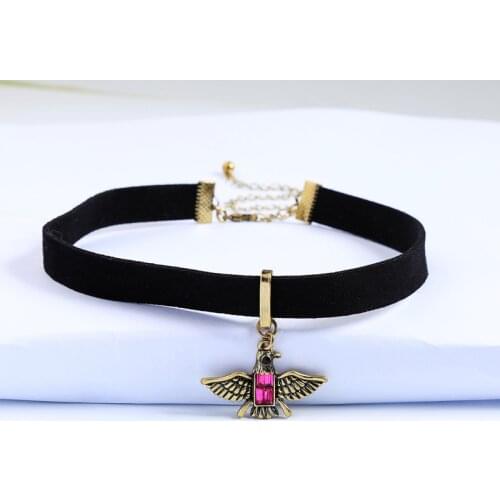 Vintage Gold Color Crystal Punk Eagle Pendant Velvet Strip Choker Necklaces For Women Gifts Fashion Jewelry Wholesale