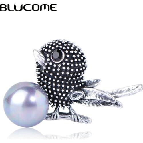 Blucome Vintage Bird Shape Brooches Simulated Pearl Retro Animal Brooch Jewelry Women Girls Party Scarf Suit Pins Accessories