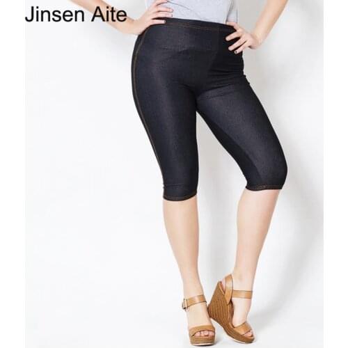 Jinsen Aite Womens Leggings Plus Size 5XL New Summer Knee-Length Thin Casual Elasticity High Waist Fitness Pants Big Size JS612