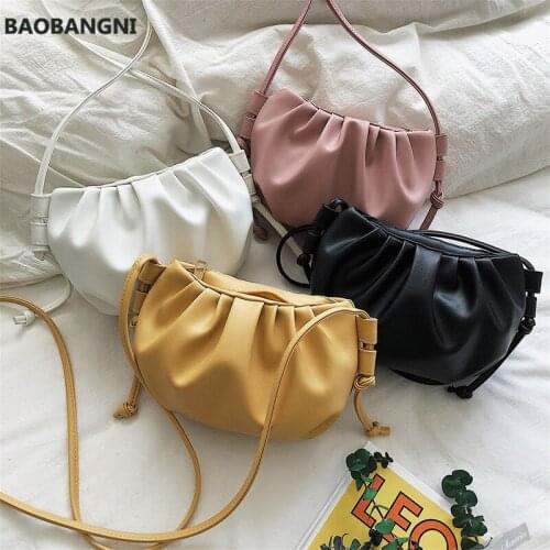 Female Clutch High Quality Summer Thick Chain Ruched Shoulder Bags for Women Soft PU Leather Underarm Pouch Gift