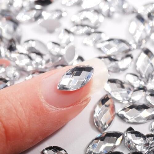 100Pcs 4x8mm Crystal Acrylic Horse eye Shape Rhinestone Colorful AB Color 3D Nail Art Strass Loose Decorative Rhinestones