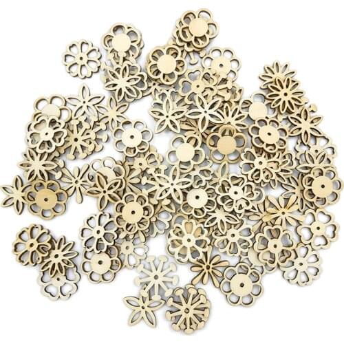 100pcs Flower Decorative Wooden Buttons Sewing Seam Scrapbooking Accessories Wood Button for Clothing Crafts