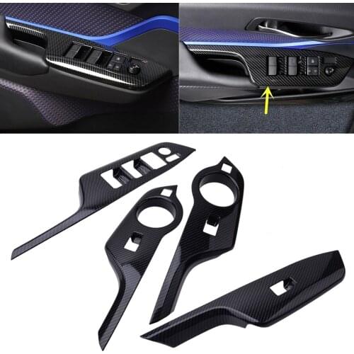 4pcs Carbon Fiber Style Inner Window Lift Switch Panel Trim Cover Fit for Toyota C-HR CHR 2016 2017 2018 2019