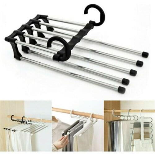 5 In 1 Stainless Clothes Trousers Towels Storage Holder Stand Rack Adjustable Extension Wardrobe Hanger Hook Home Organizer