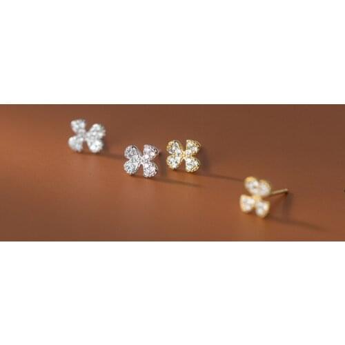 6mm*7mm Small Cute Sparking Real. 925 Sterling Silver CZ Set Flower Leaf Ear Stud Earrings Ear-Bone C-G9778
