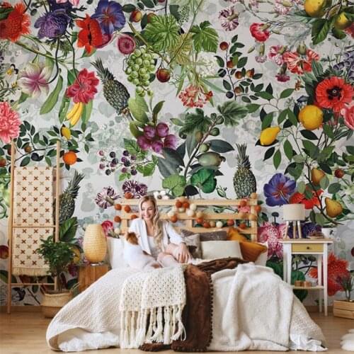 Beibehang custom American Pastoral flower fruit mural living room decoration sofa TV background wall paper wall covering sticker