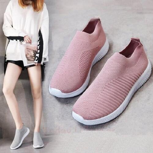 Large Size Summer Slip on Sneakers Socks for Women Sport Shoes Sports for Women Running Shoes Woman Pink Knit Trainers GME-1836