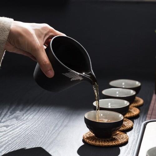 Black Pottery Pitcher Ceramic Public Cup Tea Pot Tea Stoneware Tea Pitcher Tea Strainers Cup TeaSet Siteel TeaCup with Filter