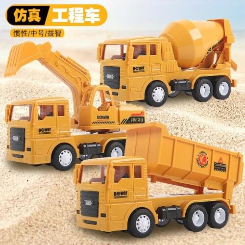 ChildrenS Simulation Inertial Pull Back Engineering Truck, Cement Truck, Dump Truck, Excavator, Mixer Truck, Construction Toys