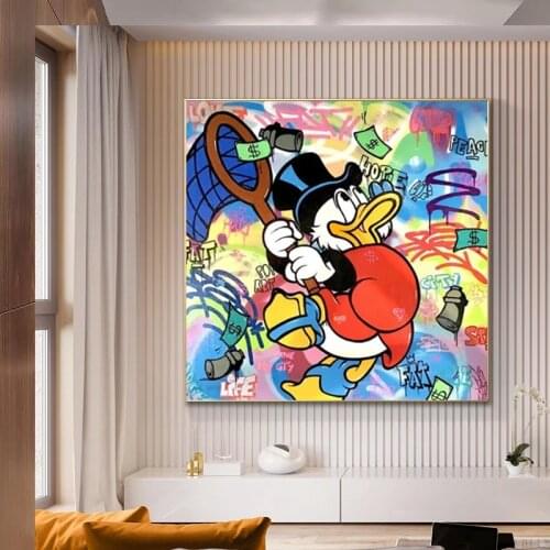Disney Cartoon Anime Canvas Painting Duck Catching Money Posters and Print Wall Graffiti Art Picture for Kids Room Decor Cuadros
