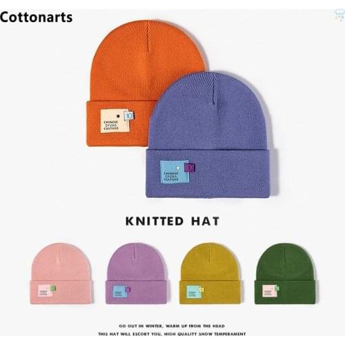 Hot Selling Winter Hat Square Letter Label Wool Warm Knitted Hat Skullies Beanies for Women Men Hip Hop Caps Gorras Brimless Hat