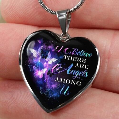 Exquisite Butterfly Heart Shape Pendant Necklace I Believe There Are Angels Among Us Memorial Necklace Christmas Jewelry Gift