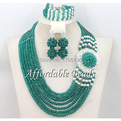 Peacock Green African Beaded Jewelry Famous Costume African Jewelry Sets Free Shipping ABS045