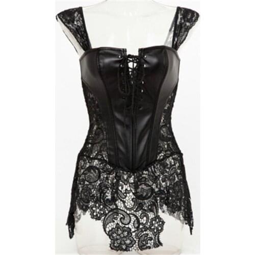 Sexy Women Corset Gothic Bustier Halloween Costume Top Body Shaper Waist Trainer Patchwork Cross Ties