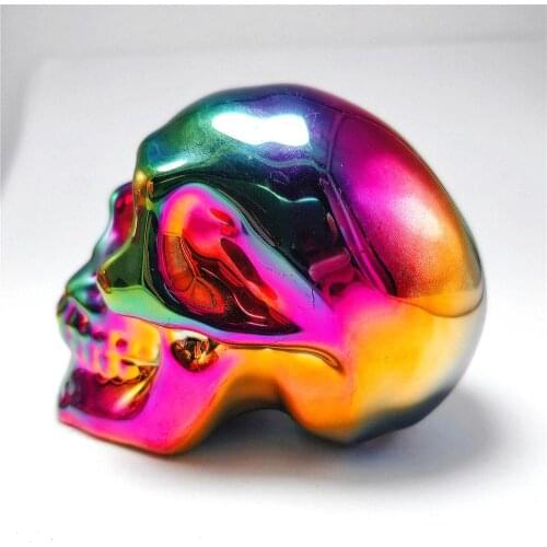 Colorful Electroplated Skull Dazzling Carved Aura Skeleton Skull For Decoration