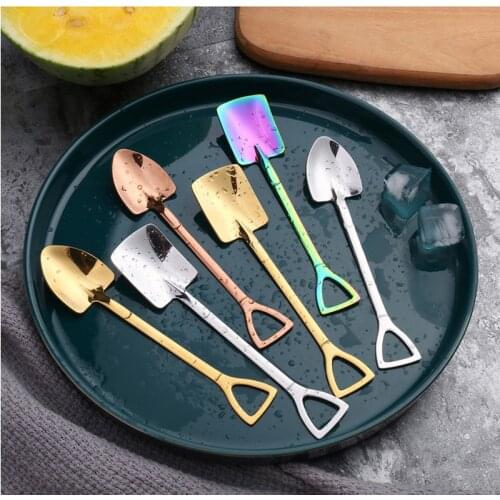 Shovel Coffee Spoon Stainless Steel Square Flat Head Ice Cream Dessert Watermelon Spoon Kitchen Gadget Retro Fashion Gift Spoon