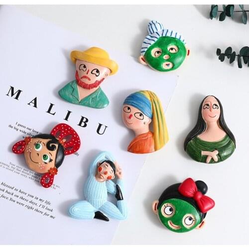 Refrigerator paste magnetic decoration 3d magnetic fridge magnet Cartoon Van Gogh Mona Lisa Spanish girl World tourism souvenirs