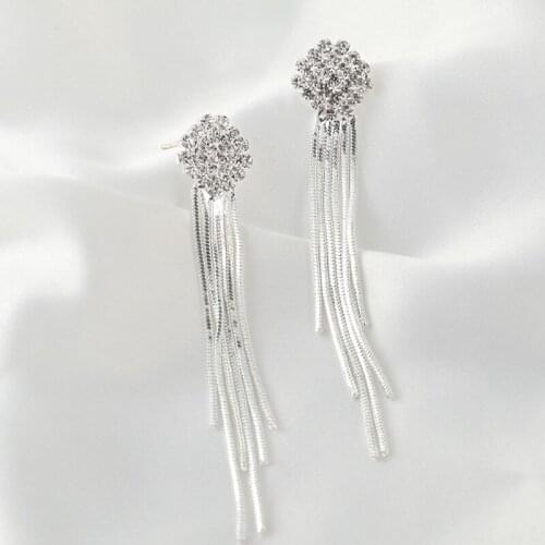 Sweet Girl Earrings Long Tassel Temperament Net Red Crystal Square Earrings Fashion New Wholesale Earrings For Women Oorbellen