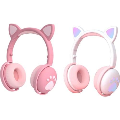 Cute Bluetooth 5.0 Headset Macarons Cat Ears HIFI Foldable 7.1 Surround Sound Headset Live Voice Call
