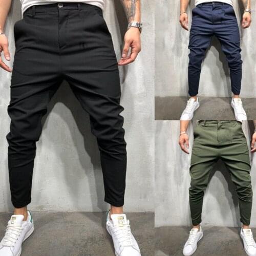 Mens Pencil Pants Cotton Casual Harem Pants Solid Color Black Navy Blue Green Fashion Male Sports Joggers Sweat Pants