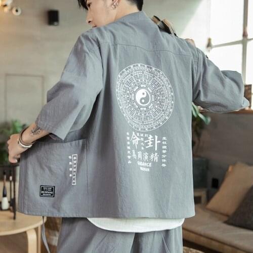Men Japanese Kimono Print Yukata Coat Samurai Harajuku Style Japan Haori Male Cardigan Chinese Asian Traditional Costume New